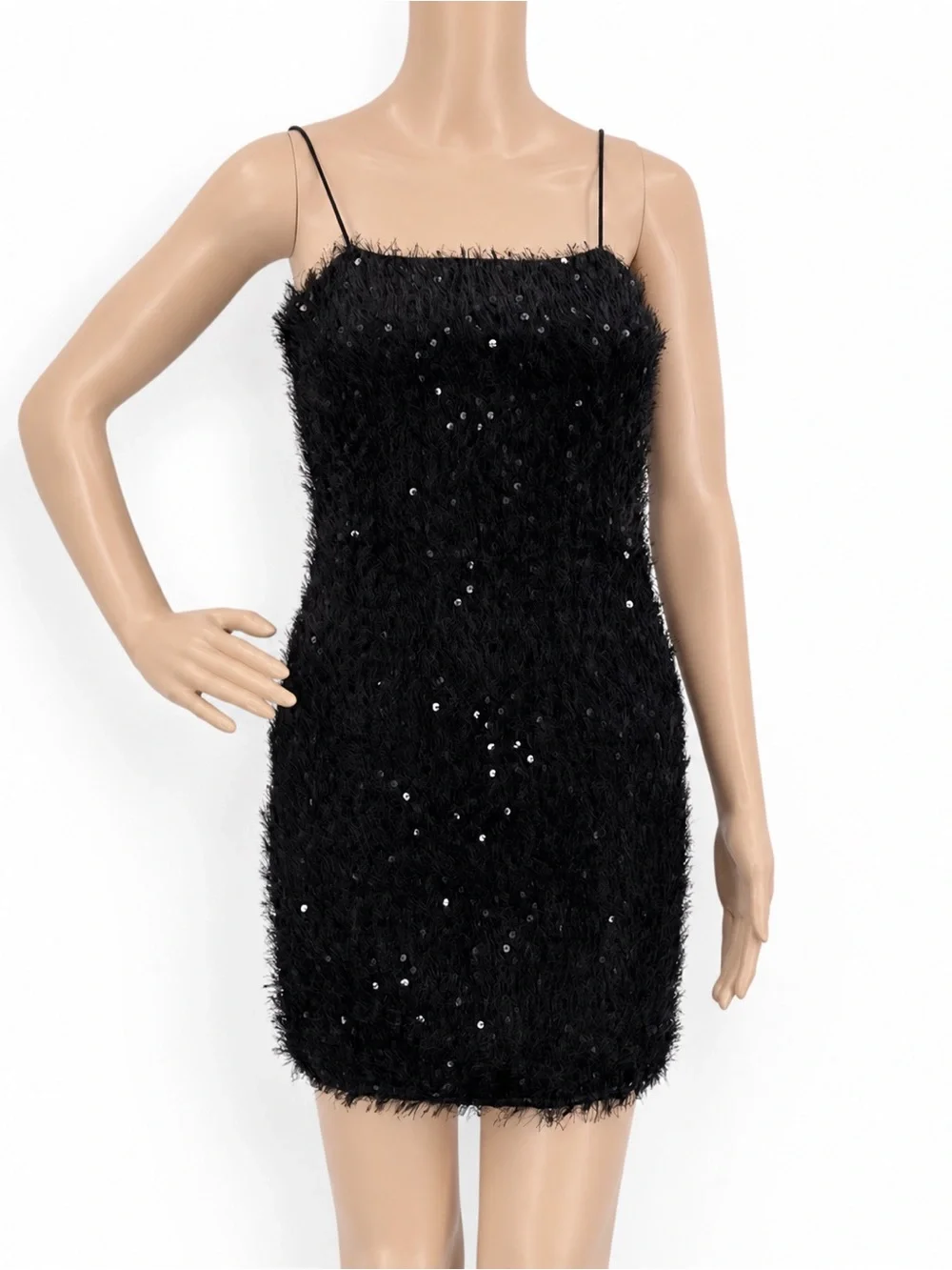 Fashion Nova Shimmy and Shine Black Fuzzy Sequin Bodycon Mini Dress NWT